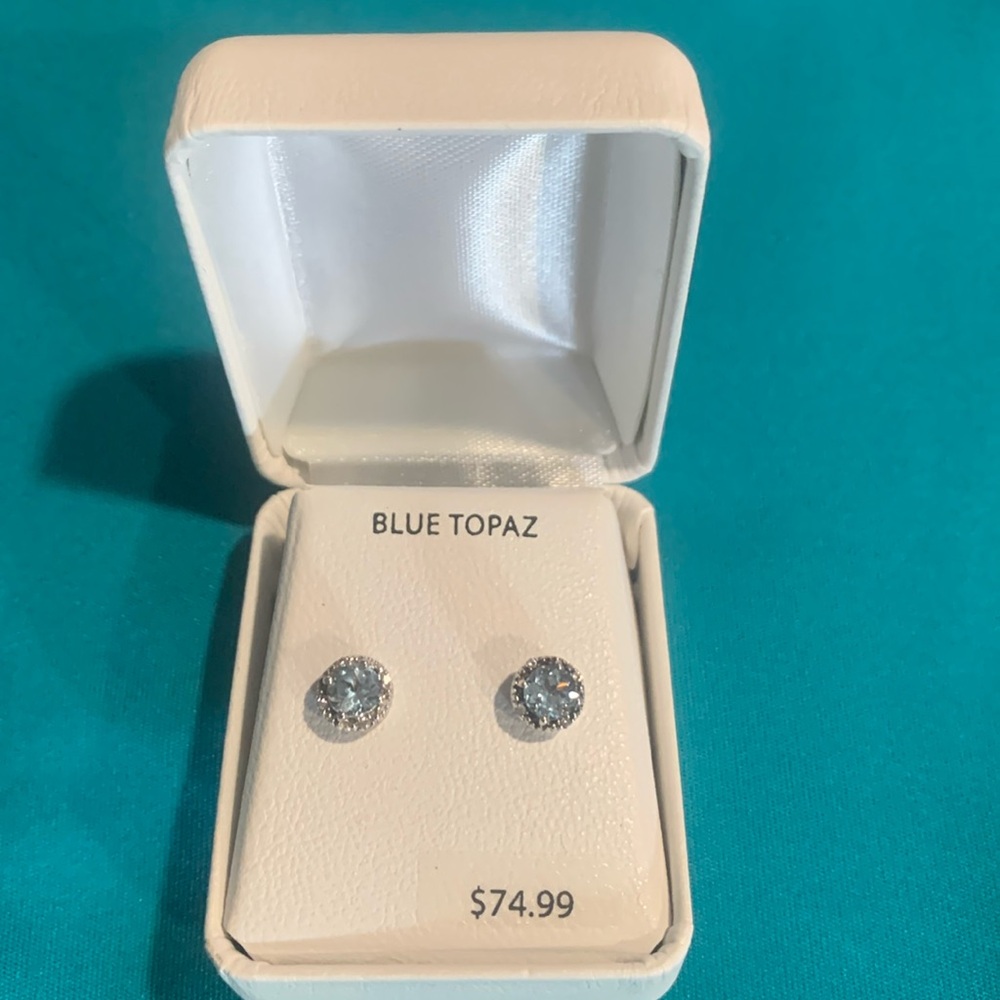 Sterling silver earrings, blue topaz